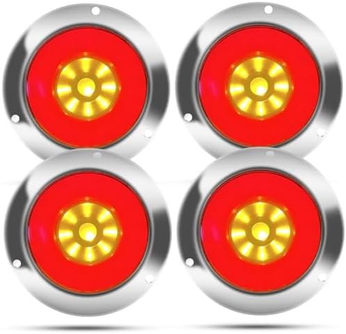 410IzurjO6L._AC_.jpg Biqing 4pcs 4" Feux Remorque LED Rond,12V 24V Led Feux Arrière de Remorque Rouge Feux Stop Ambre Indicateur Lamp Avec Lunette Chromée Eclairage pour Remorque Camion Van Remorque RV – Image 1