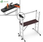 VOUNOT Échafaudage Aluminium 3 En 1 Échelle Stable Multifonction avec Plateforme de Travail  120 x 40cm Charge Max 150KG 6 Postions Échafaudage Mobile sur Roues avec Support à Outils – Image 5