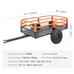 VEVOR Remorque à Benne Basculante Capacité de Charge 680 kg Remorque Utilitaire de Jardin Robuste avec Côtés Amovibles Chariot de Transport à Déversement 0,4 m³​ pour Tracteur, Tondeuse à Gazon, – Image 7