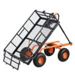 VEVOR Chariot à benne basculante, capacité de charge 399 kg, chariot de jardin en métal robuste avec cadre facile à assembler, poignée convertible 2 en 1, roues 255 mm