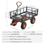 VEVOR Chariot à benne basculante, capacité de charge 399 kg, chariot de jardin en métal robuste avec cadre facile à assembler, poignée convertible 2 en 1, roues 255 mm – Image 7