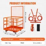 VEVOR Cage de Sécurité Chariots Élévateurs Capacité 635 kg Nacelle Plate-forme de Travail 114,3x109,2x203,2 cm Harnais Sécurité Verrou Drainage Roues Panier Outils Antidérapant pour Travaux en Hauteur – Image 7