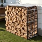 VEVOR Support à bois de chauffage avec toit incliné, range-bûches extérieur métal – Image 2